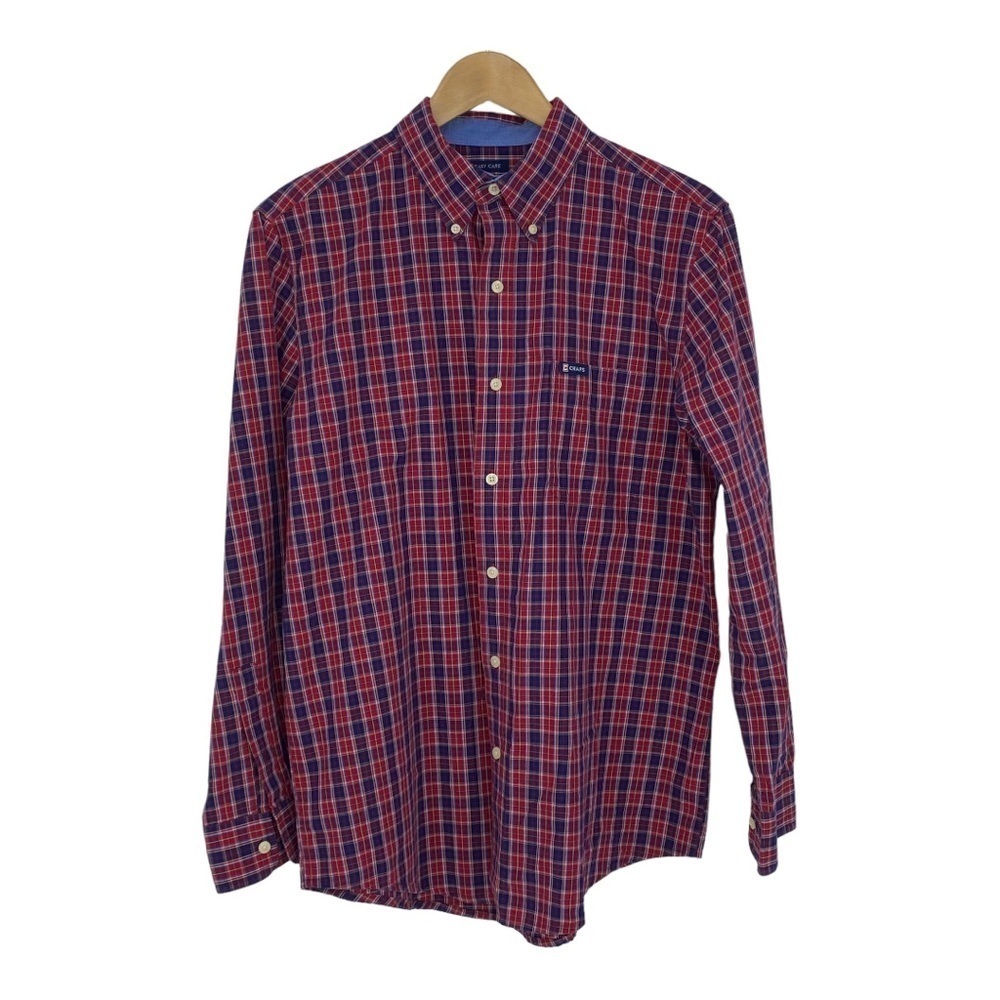 CHAPS red, white & blue plaid button down easy care shirt, M
